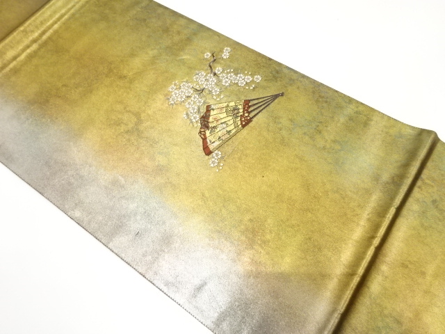 JAPANESE KIMONO / FUKURO OBI / SILK / WOVEN FOLDING FAN & SAKURA